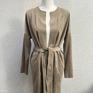 Beate Heyman Street Couture Faux Suede Coat Jacket Womens Small Tan Open Luxury